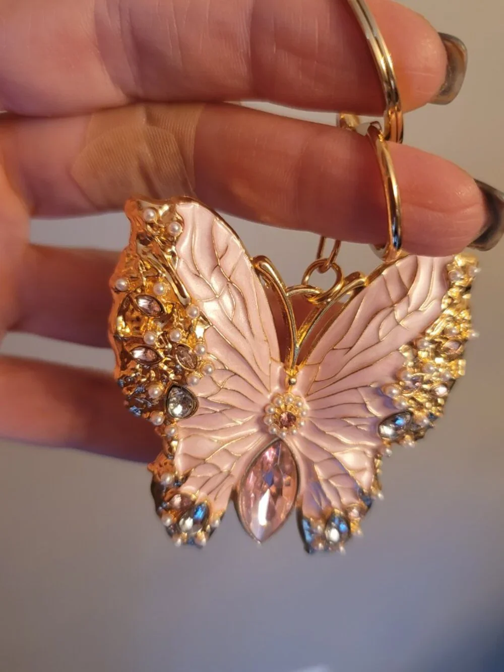 Bling Butterfly Rhinestone Keychain/Charm/Brooch. Brand new. Light Pink.